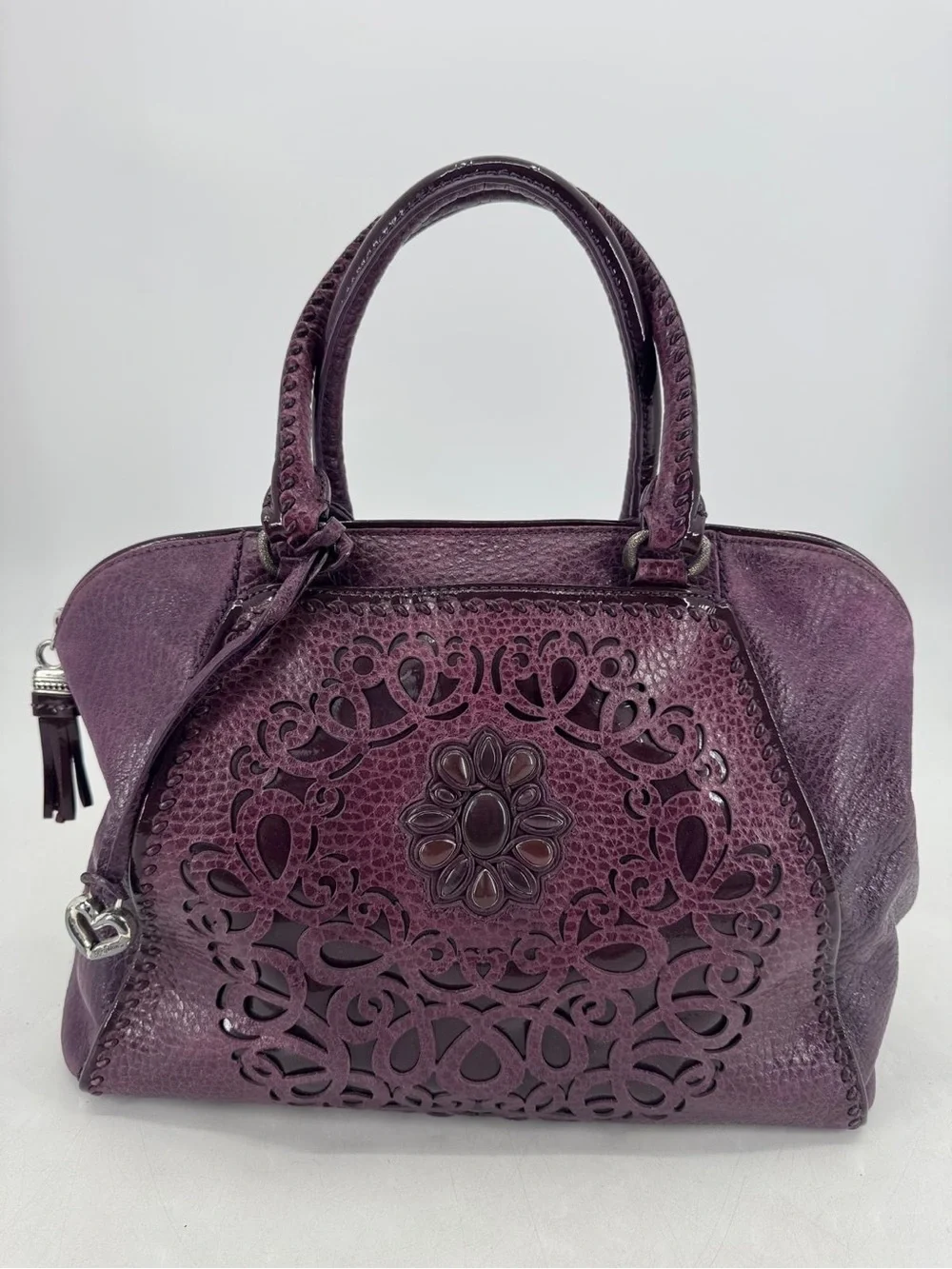 Brighton Joelle Loganberry Pebbled Leather Embellished Shoulder Bag Satchel